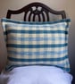 Glenys May Cushion: Gingham Blue. Handwoven in Wales