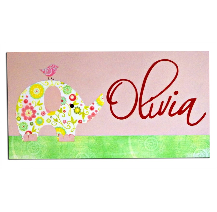 Personalised Elephant Door Sign, Plaque, Nursery Decor 
