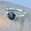 Chunky Sterling Silver Ring with Snowflake Obsidian Gemstone, size R, Unisex