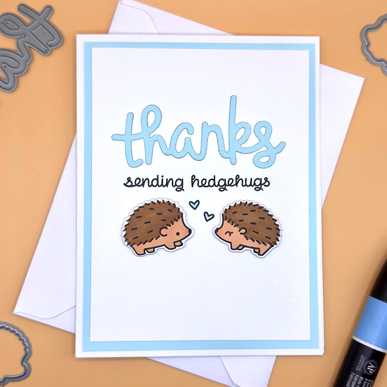 Handmade Thank You Card, Hedgehogs, Cute Animal Design, A2, UK