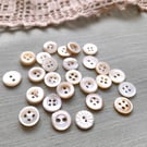 Vintage natural shell buttons, 10-10.5mm, pack of 25 in an assortment of designs