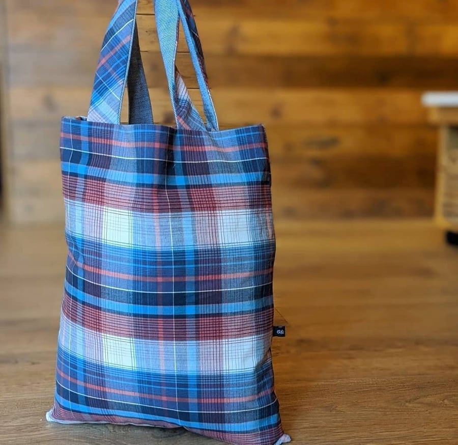 Upcycled Material Reversible Tote Bag