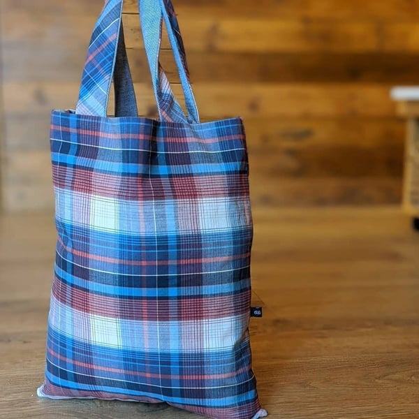 Upcycled Material Reversible Tote Bag