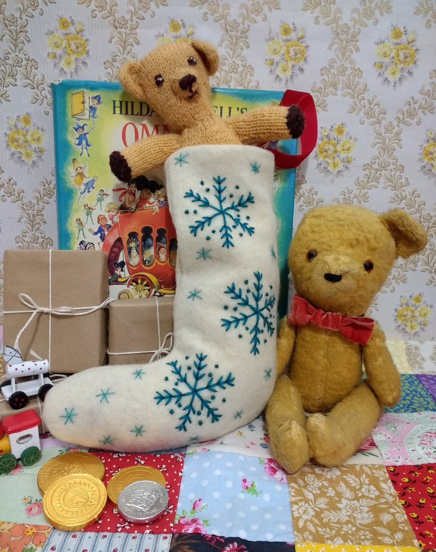 Wee sized embroidered Christmas stocking