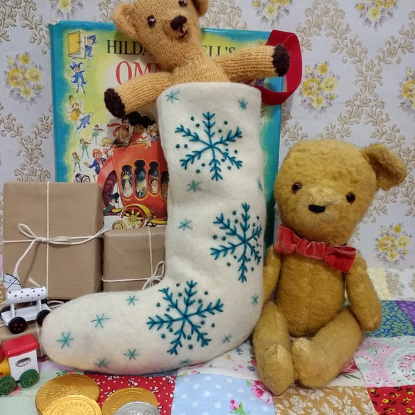 Wee sized embroidered Christmas stocking