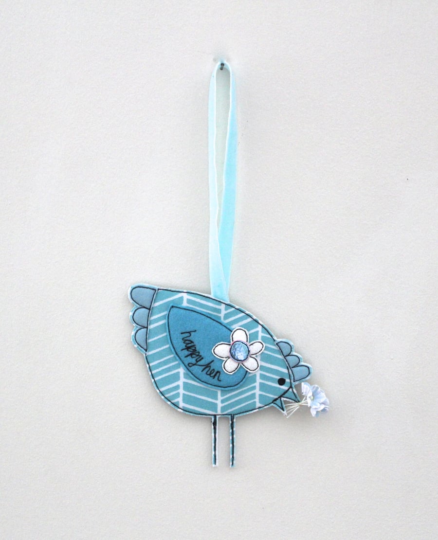 'Happy Hen' in Blues - Hanging Decoration