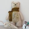 Scandi teddy bear & heart, woodland one of a kind bear, hand sewn gift