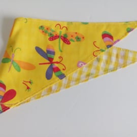 Dog Bandana, extra small, up to 11" neck, dragonflies, check, neckerchief style