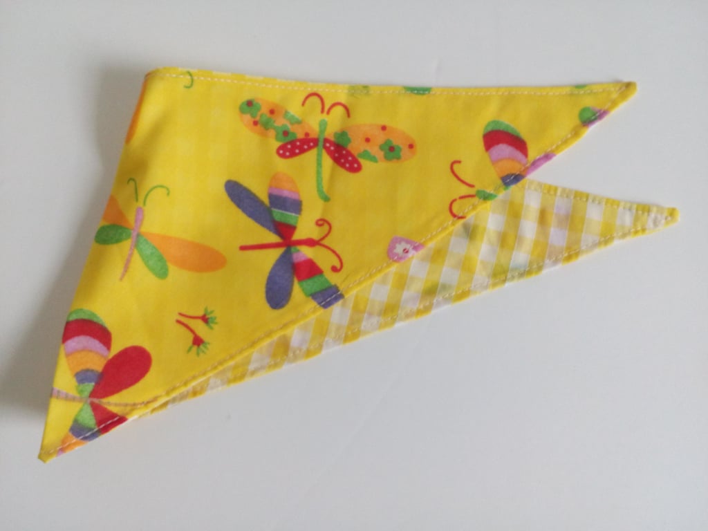 Dog Bandana, extra small, up to 11" neck, dragonflies, check, neckerchief style