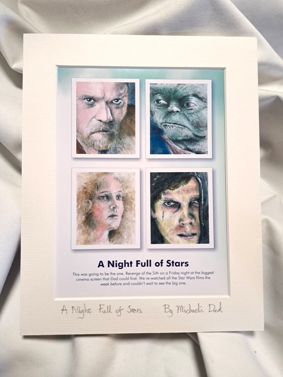 Original hand painted watercolour print Star Wars at the cinema