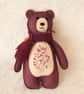 Wool felt scandi style hand embroidered teddy bear, keepsake gift, birthday gift