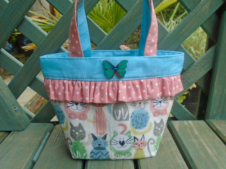  Clearance - Kids Cotton  Handbag - shopper - Cat bag 