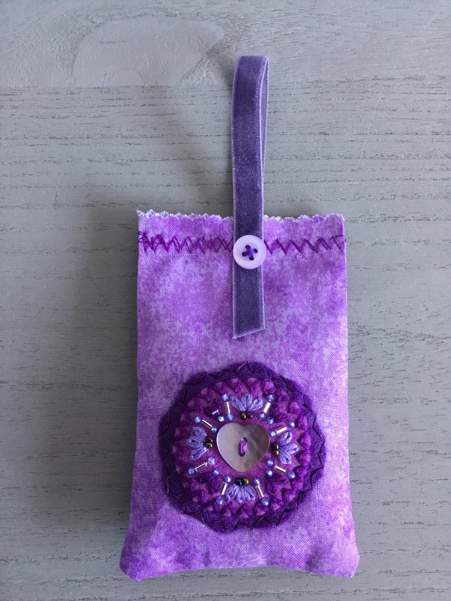 Hand Embroidered Heart Lavender Bag 