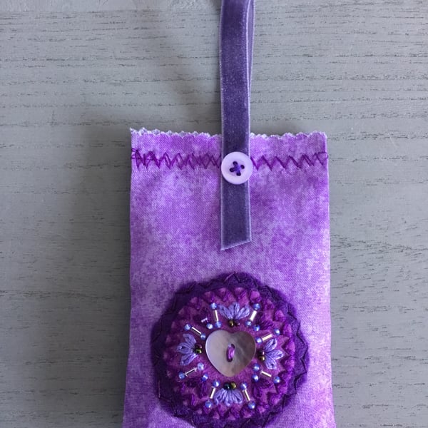 Hand Embroidered Heart Lavender Bag 