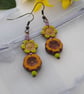 Orange & chartreuse peony flower earrings - Image 1