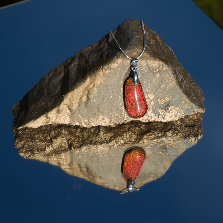 Dichroic Glass Pendant in Orange - 1256