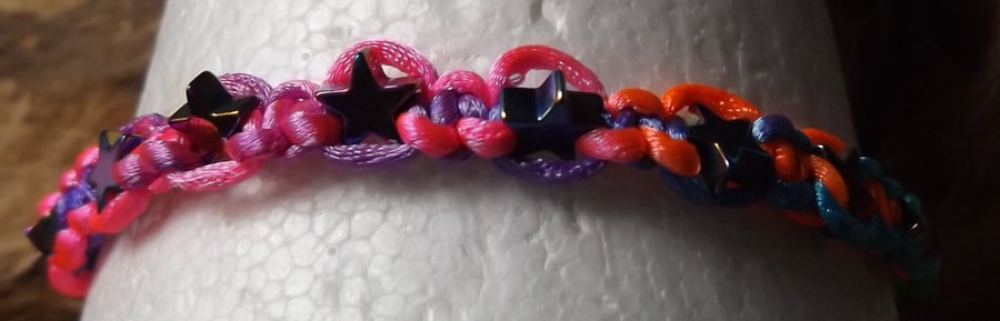 Shamballa macrame bracelet with hematite rainbow stars