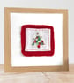 Hand embroidered Christmas card with a bright red and green abstract tree,unique