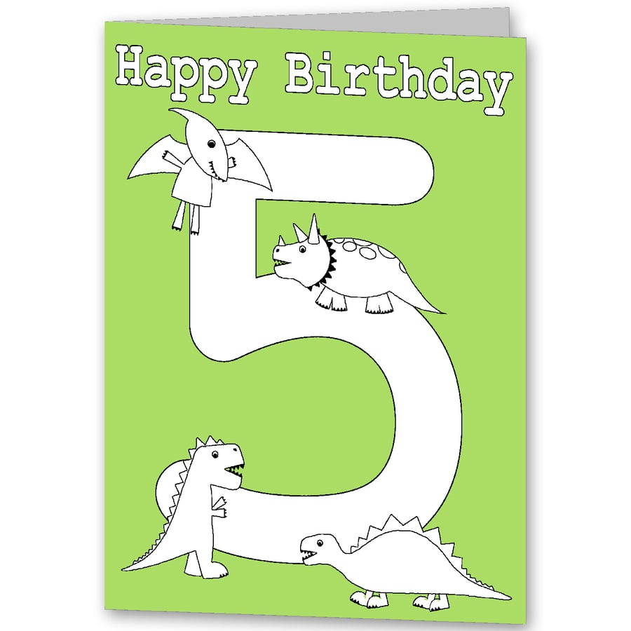 Childrens Any Age Dinosaur Colour your own Birthday Card.