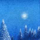 Frosty forest midnight original art  mixed media small scale art gift ready