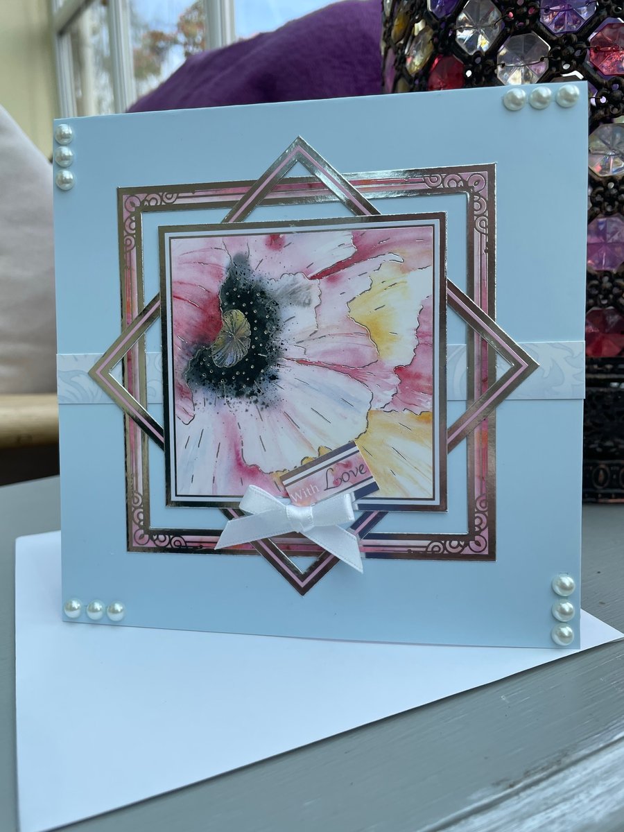 Pastel poppy and pearls happy birthday card