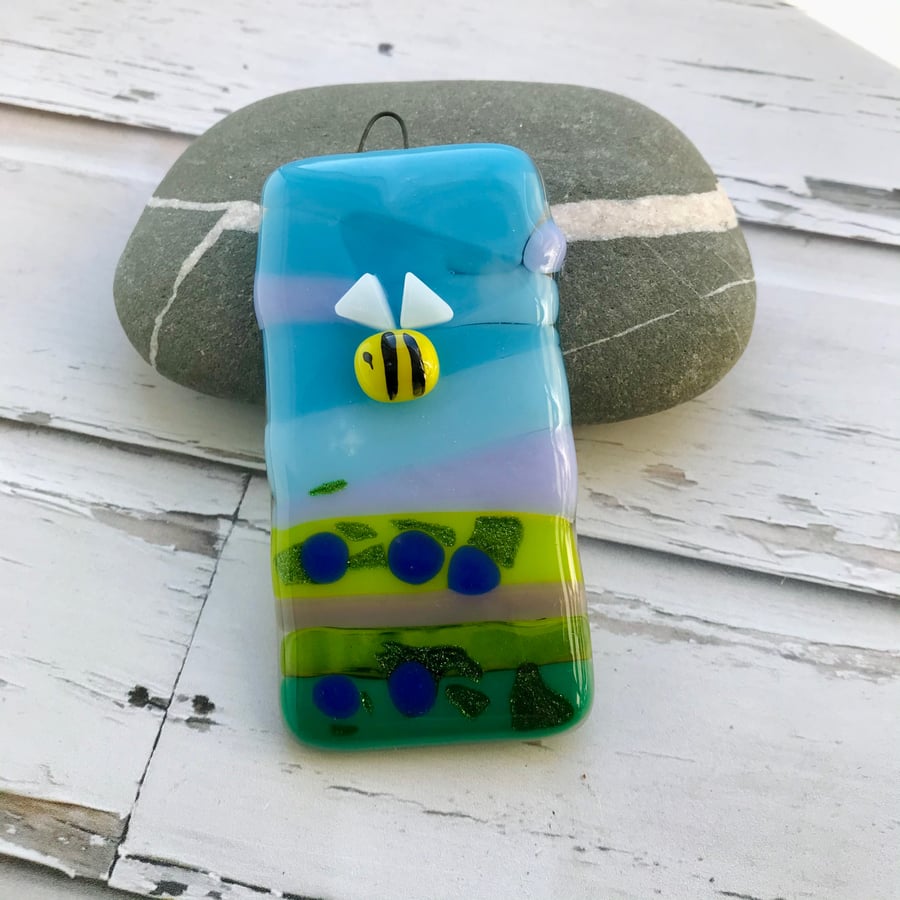 Fused glass bee sun-catcher, stocking filler, gift for nature lover
