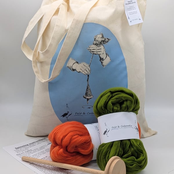 Learn to spin craft kit with Vegan fibre and drop spindle 