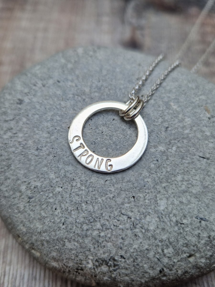 Sterling Silver Hand Stamped Strong Necklace - Motivational Empowerment