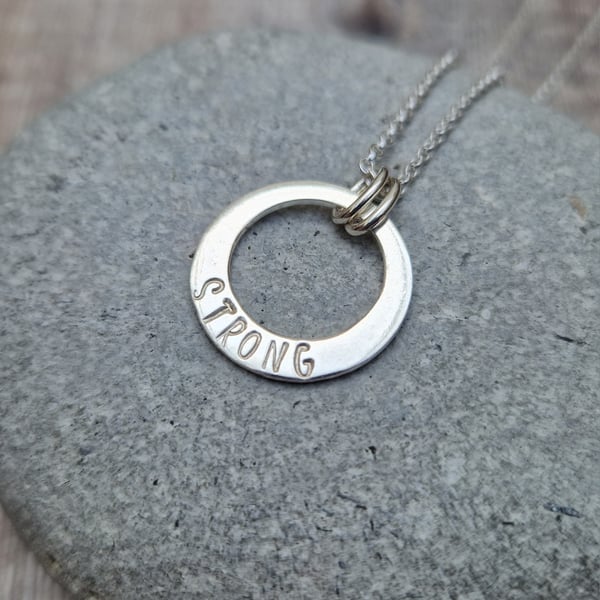 Sterling Silver Hand Stamped Strong Necklace - Motivational Empowerment
