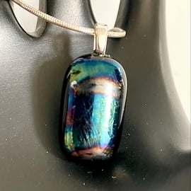 Shimmering Iridescent Fused Dichroic Glass Pill Pendant