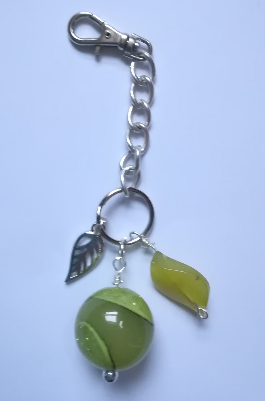 Keyring or Bag Charm – Green Forest Leaves