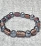Silver-Grey Chunky Glass and Mixed Translucent Plum Bead Elastic Bracelet - Image 1
