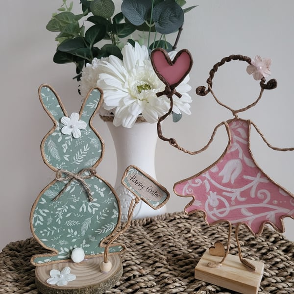 Kraft Paper Wire Figure, Easter Bunny, Girl with Balloon, Gift Ornament