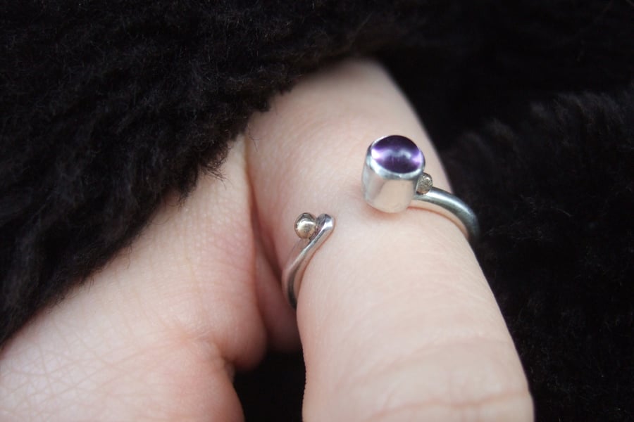Open Set Sterling Silver Ring with Amethyst