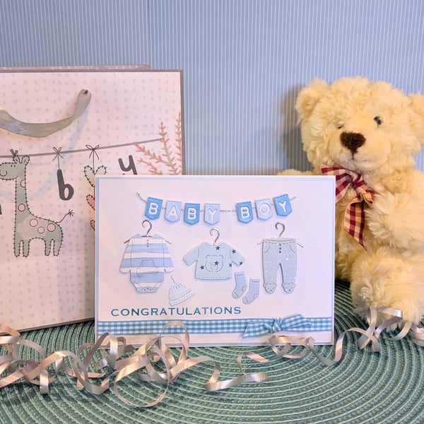 Blue Baby Clothes New Baby Congratulations Card