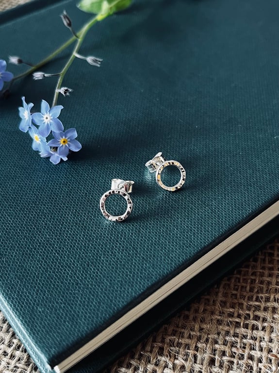 Sterling Silver Hammered Circle Stud Earrings