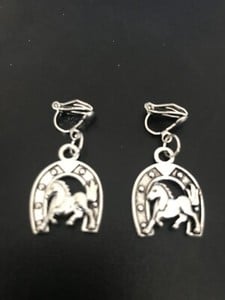 clip on earrings with horseshoe horse tibetan silver charm
