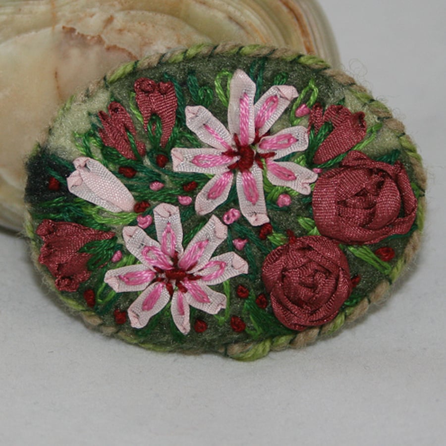 Clematis and Roses Brooch