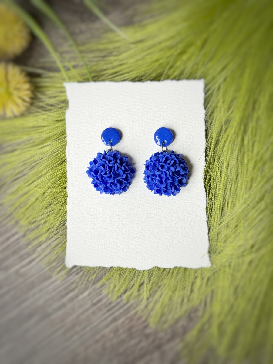 Royal Blue Hydrangea Polymer Clay Earrings