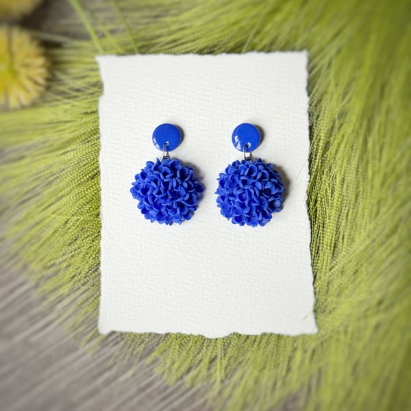 Royal Blue Hydrangea Polymer Clay Earrings