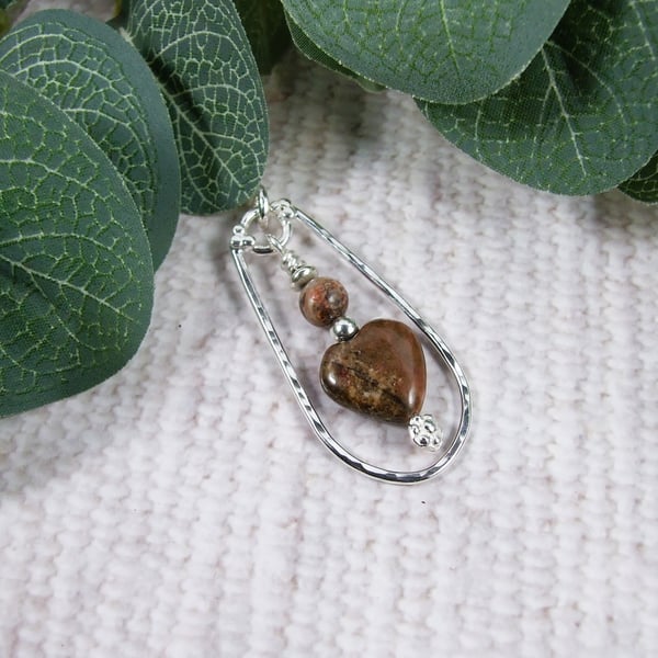 Sterling Silver Necklace with Jasper Heart and Bead