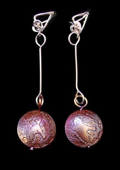 Copper Bird on the Wing Capsule Drop clip on Earrings