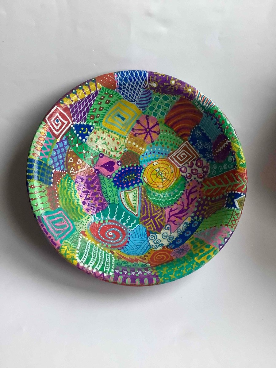  Bright and colourful hand painted bamboo up cycled bowl 