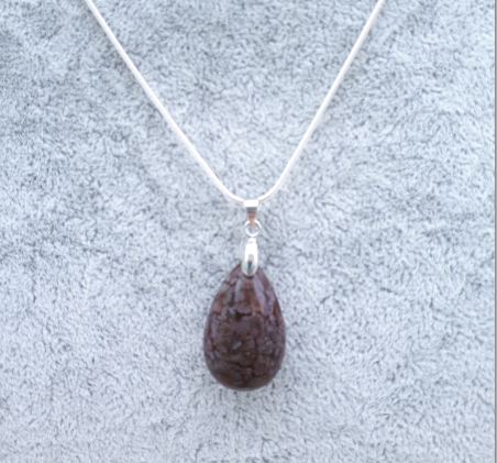 Teardrop snowflake obsidian pendant on sterling silver chain