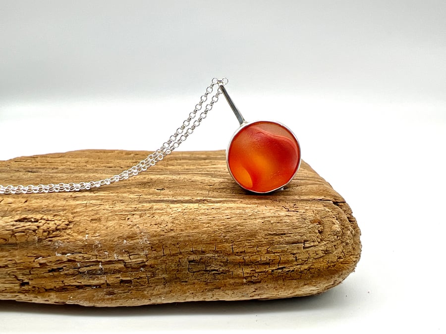Orange Swirls Sea Glass Marble Necklace