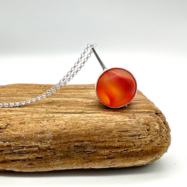 Orange Swirls Sea Glass Marble Necklace