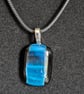Black Cord Seascape Blues Dichroic Fused Glass Pendant Necklace Handmade in UK
