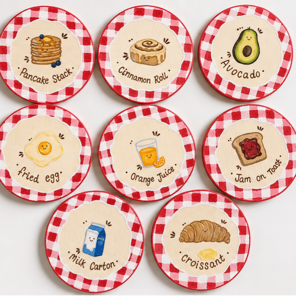 The Cosy Breakfast Club - Original Hand-Painted Wooden Coaster Set