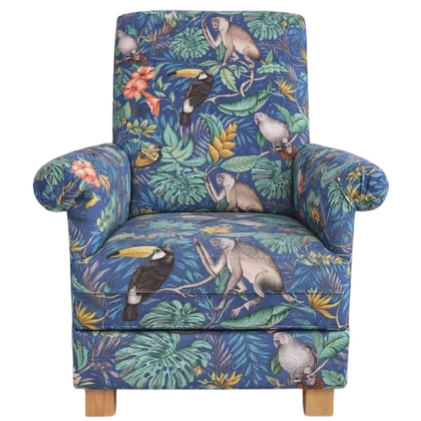 Rainforest Animals Fabric Adult Chair Armchair Blue Marine Monkey Nursery