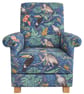 Rainforest Animals Fabric Adult Chair Armchair Blue Marine Monkey Nursery - Image 1